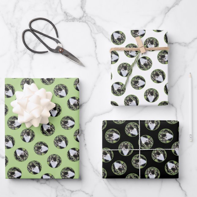 Tuxedo Cat in Window Painting Cute Original Art Wrapping Paper Sheet (Front)