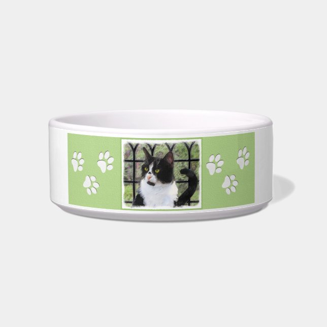Tuxedo Cat in Window Painting Original Animal Art Bowl (Right)