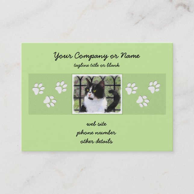 Tuxedo Cat in Window Painting Original Animal Art Business Card (Front)