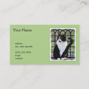 Tuxedo Cat in Window Painting Original Animal Art Business Card