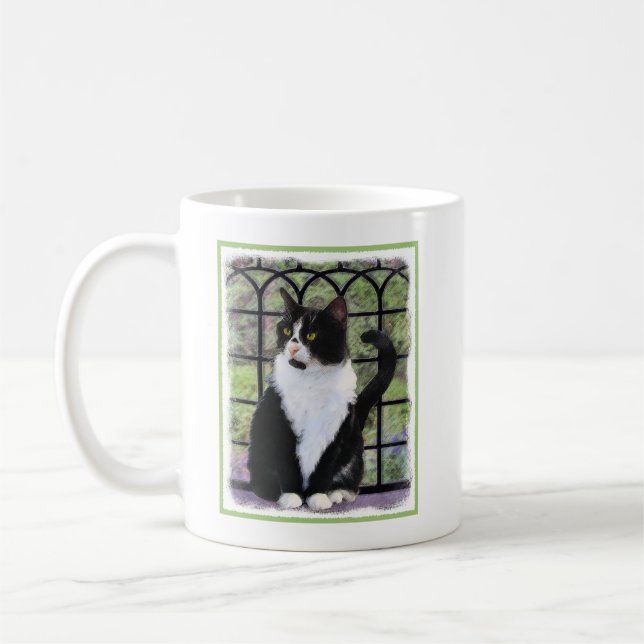 Tuxedo Cat in Window Painting Original Animal Art Coffee Mug (Left)