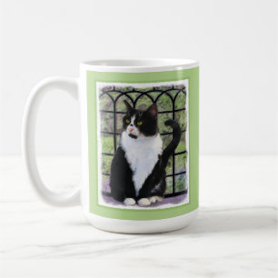 Tuxedo Cat in Window Painting Original Animal Art Coffee Mug