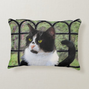 Tuxedo Cat in Window Painting Original Animal Art Decorative Cushion