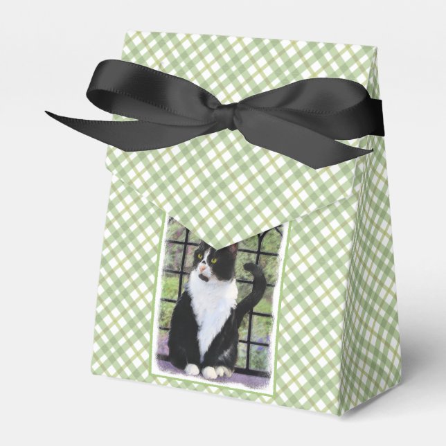 Tuxedo Cat in Window Painting Original Animal Art Favour Box (Front Side)