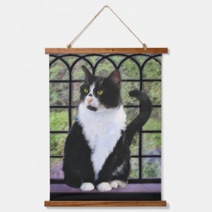 Tuxedo Cat in Window Painting Original Animal Art Hanging Tapestry