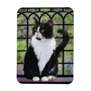Tuxedo Cat in Window Painting Original Animal Art Magnet