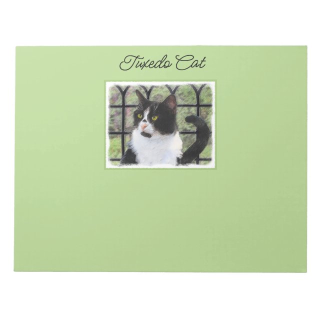 Tuxedo Cat in Window Painting Original Animal Art Notepad (Front)