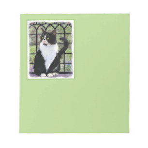 Tuxedo Cat in Window Painting Original Animal Art Notepad