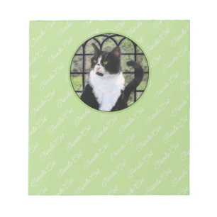Tuxedo Cat in Window Painting Original Animal Art Notepad