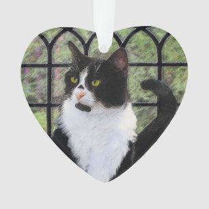 Tuxedo Cat in Window Painting Original Animal Art Ornament