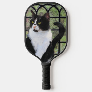 Tuxedo Cat in Window Painting Original Animal Art Pickleball Paddle