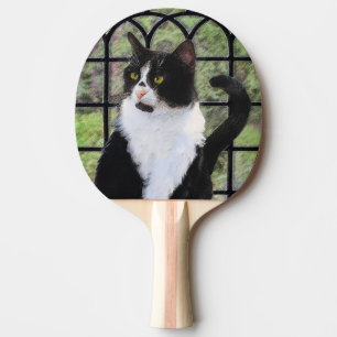 Tuxedo Cat in Window Painting Original Animal Art Ping Pong Paddle