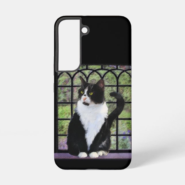 Tuxedo Cat in Window Painting Original Animal Art Samsung Galaxy S22 Case (Back)