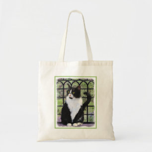 Tuxedo Cat in Window Painting Original Animal Art Tote Bag