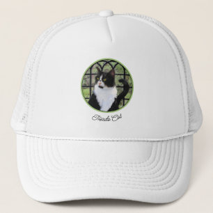 Tuxedo Cat in Window Painting Original Animal Art Trucker Hat