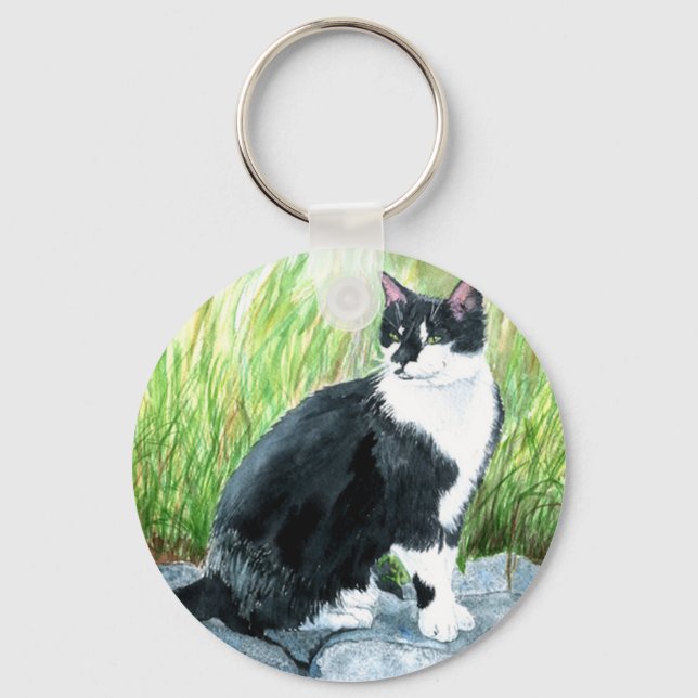 Tuxedo Cat Keychain (Front)