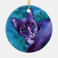 Tuxedo Cat Kitten Ornament - "Purple Tuxedo"