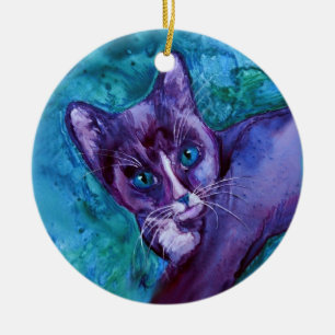 Tuxedo Cat Kitten Ornament - "Purple Tuxedo"
