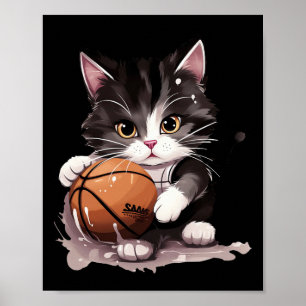 Tuxedo Cat Kitten Playing Sketll Sports Fans Poster