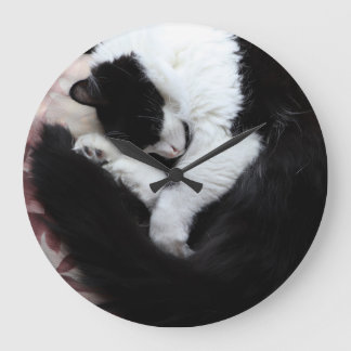 Tuxedo Cat Kitty Cats Black and White Caturday Large Clock