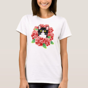 Tuxedo Cat Love Cute Red Roses shirt