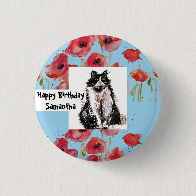 Tuxedo Cat Love You Black and White Cats Girls 3 Cm Round Badge (Front)