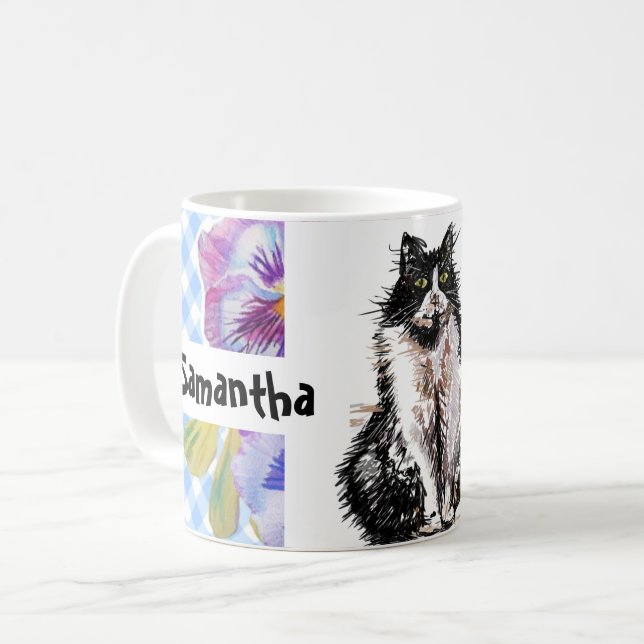 Tuxedo Cat Love You Black and White Cats Magnet Coffee Mug (Front Left)