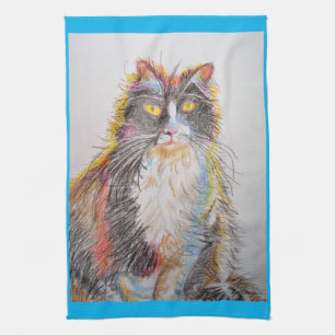 Tuxedo Cat Love You Womans Art Tea Towel