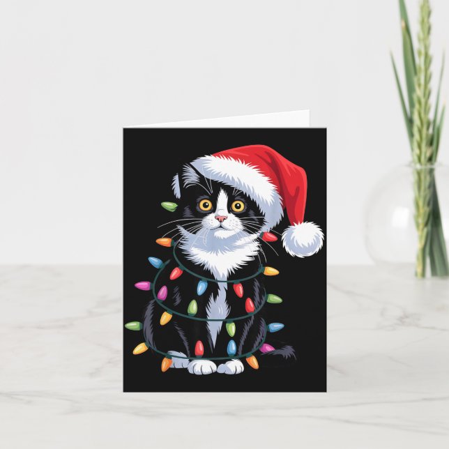 Tuxedo Cat Meow Santa Tuxie Christmas Tree  Card (Front)