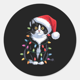 Tuxedo Cat Meow Santa Tuxie Christmas Tree Classic Round Sticker