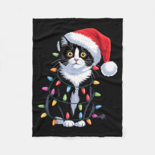 Tuxedo Cat Meow Santa Tuxie Christmas Tree  Fleece Blanket