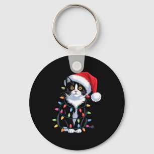 Tuxedo Cat Meow Santa Tuxie Christmas Tree  Key Ring