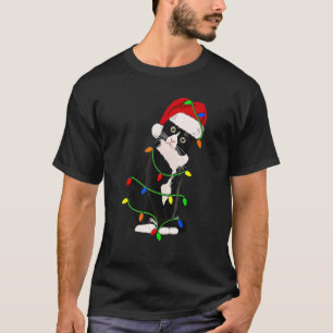 Tuxedo Cat Meow Santa Tuxie Christmas Tree Lights  T-Shirt
