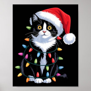 Tuxedo Cat Meow Santa Tuxie Christmas Tree Poster