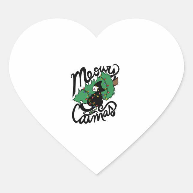 Tuxedo Cat Meowy Christmas Cat Catmas   Heart Sticker (Front)