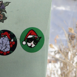 Tuxedo Cat Merry Christmas Classic Round Sticker