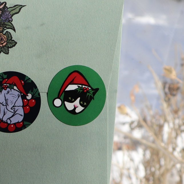 Tuxedo Cat Merry Christmas Classic Round Sticker (Creator Uploaded)