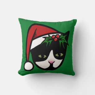 Tuxedo Cat Merry Christmas Cushion