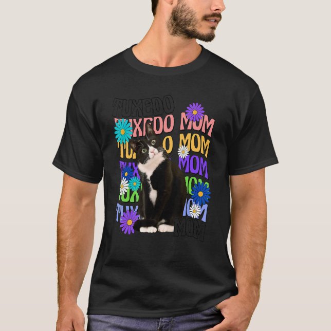 Tuxedo Cat Mum Retro Groovy Cat T-Shirt (Front)