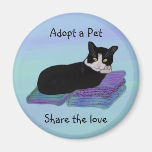 Tuxedo Cat Nap Pet Adoption Magnets