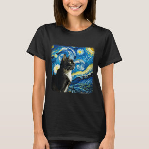 Tuxedo Cat Night Sky Art - Starry Art Style - T-Shirt
