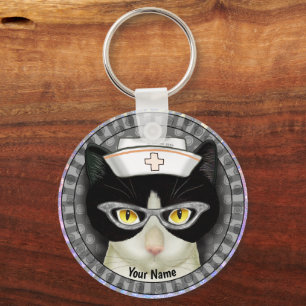 Tuxedo Cat Nurse  keychain