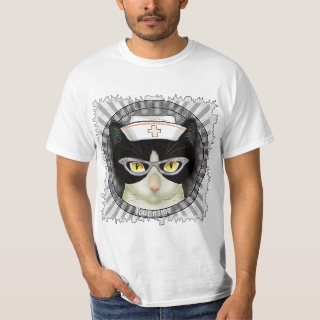 Tuxedo Cat Nurse  T-Shirt (Front)