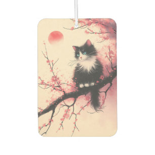 Tuxedo Cat on Cherry Blossom Japanese Aesthetic Car Air Freshener