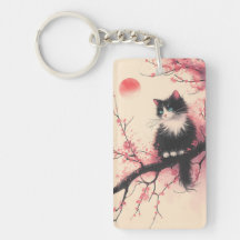 Tuxedo Cat on Cherry Blossom Japanese Aesthetic