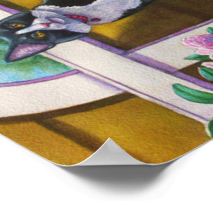 Tuxedo Cat on Ladder Poster