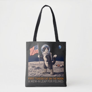 Tuxedo Cat on the Moon Astronaut Funny Retro T-Shi Tote Bag