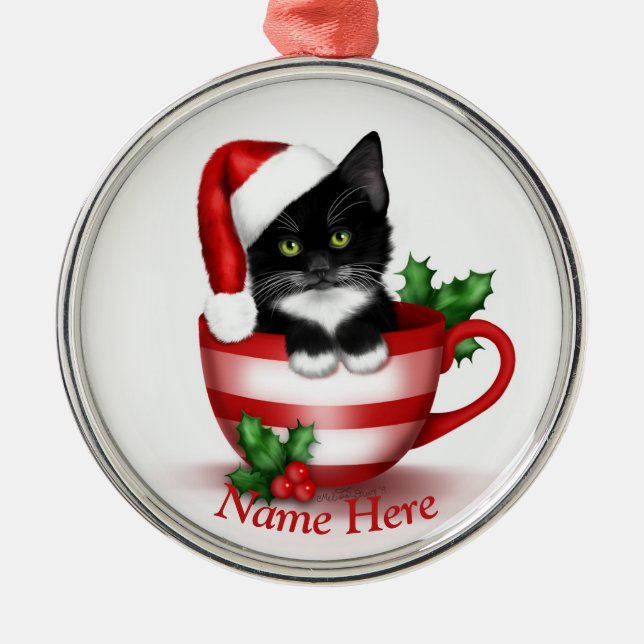 Tuxedo Cat Ornament / Personalised Cat Ornament (Front)