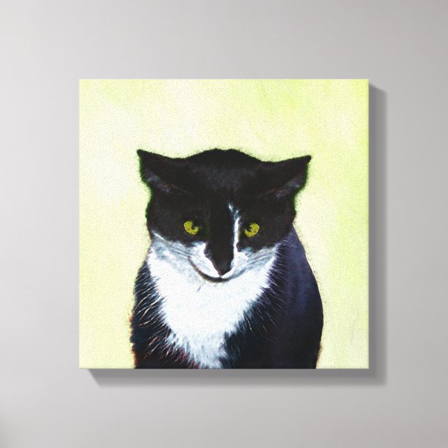 Tuxedo Cat Painting - Cute Original Cat Art Canvas Print (Front)
