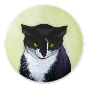 Tuxedo Cat Painting - Cute Original Cat Art Ceramic Knob